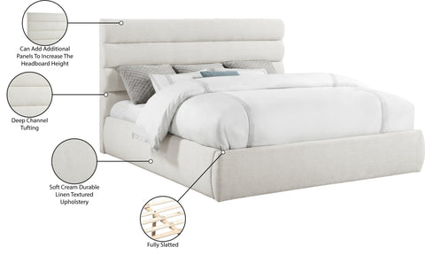Amara Cream Linen Textured Fabric Upholstered King Bed, 1 Piece (Style 3)