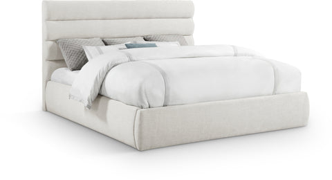 Amara Cream Linen Textured Fabric Upholstered King Bed, 1 Piece (Style 3)