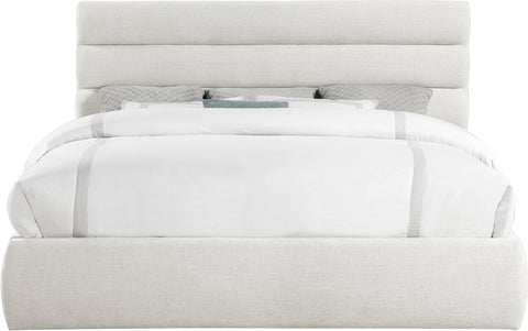 Amara Cream Linen Textured Fabric Upholstered King Bed, 1 Piece (Style 3)