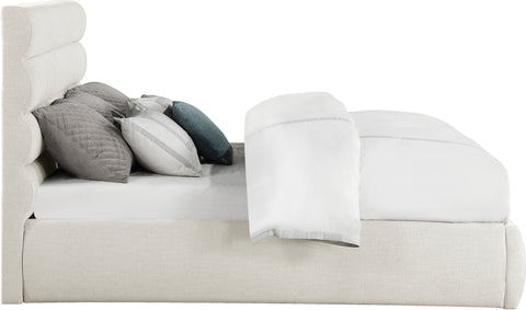 Amara Cream Linen Textured Fabric Upholstered King Bed, 1 Piece (Style 3)