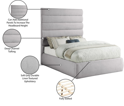 Amara Grey Linen Textured Fabric Upholstered Full Bed, 1 Piece