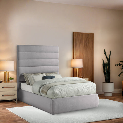 Amara Grey Linen Textured Fabric Upholstered Full Bed, 1 Piece