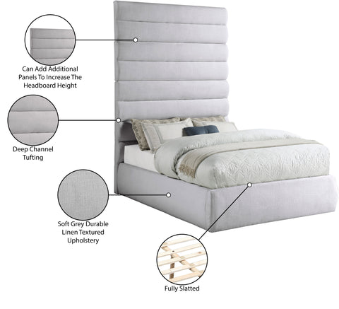 Amara Grey Linen Textured Fabric Upholstered Full Bed, 1 Piece (Style 2)