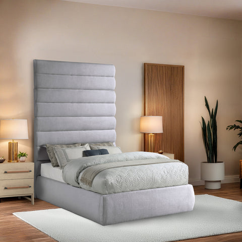 Amara Grey Linen Textured Fabric Upholstered Full Bed, 1 Piece (Style 2)