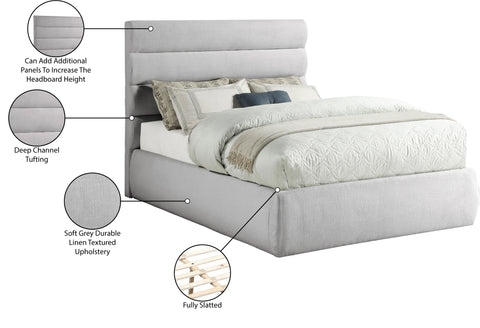 Amara Grey Linen Textured Fabric Upholstered Full Bed, 1 Piece (Style 3)