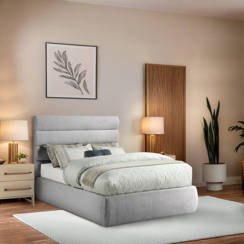 Amara Grey Linen Textured Fabric Upholstered Full Bed, 1 Piece (Style 3)