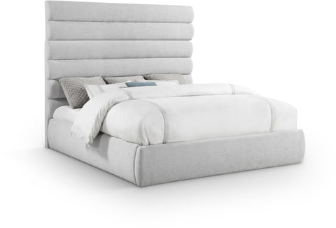 Amara Grey Linen Textured Fabric Upholstered King Bed, 1 Piece