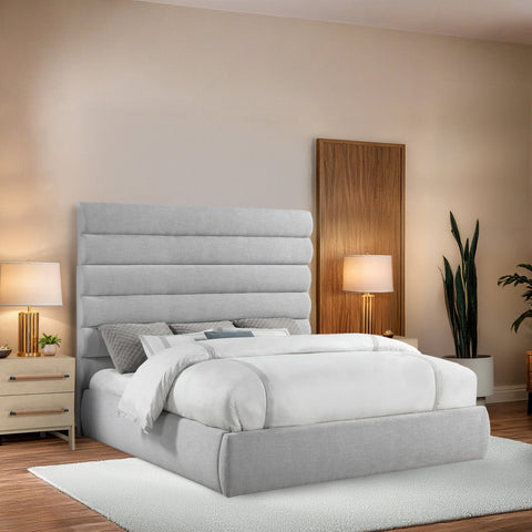 Amara Grey Linen Textured Fabric Upholstered King Bed, 1 Piece