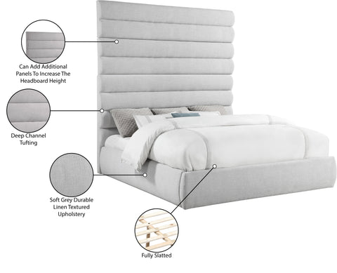 Amara Grey Linen Textured Fabric Upholstered King Bed, 1 Piece (Style 2)
