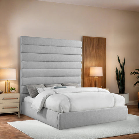 Amara Grey Linen Textured Fabric Upholstered King Bed, 1 Piece (Style 2)