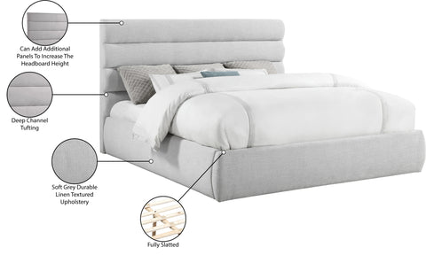 Amara Grey Linen Textured Fabric Upholstered King Bed, 1 Piece (Style 3)