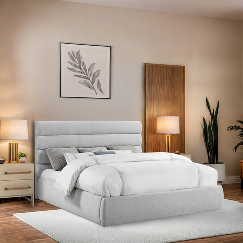 Amara Grey Linen Textured Fabric Upholstered King Bed, 1 Piece (Style 3)