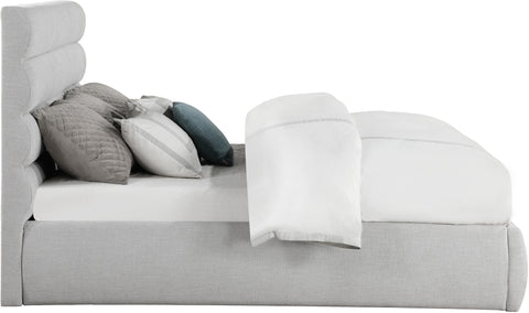 Amara Grey Linen Textured Fabric Upholstered King Bed, 1 Piece (Style 3)