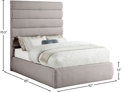 Amara Taupe Linen Textured Fabric Upholstered Full Bed, 1 Piece