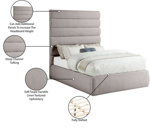 Amara Taupe Linen Textured Fabric Upholstered Full Bed, 1 Piece