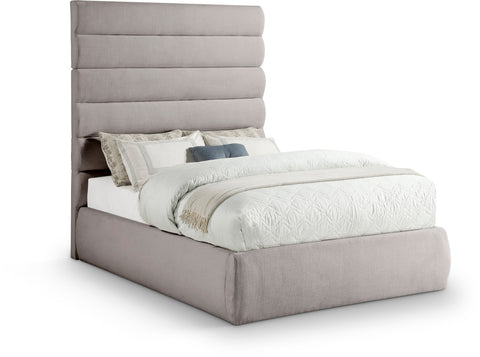 Amara Taupe Linen Textured Fabric Upholstered Full Bed, 1 Piece