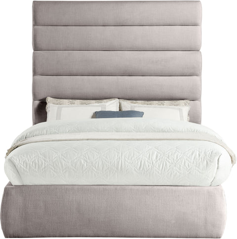 Amara Taupe Linen Textured Fabric Upholstered Full Bed, 1 Piece