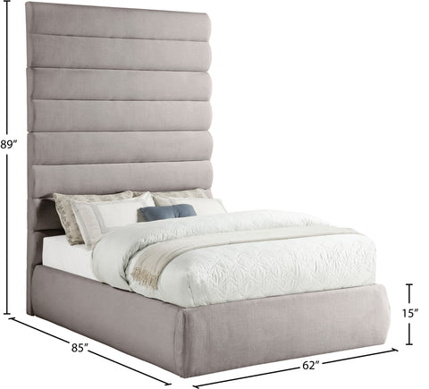 Amara Taupe Linen Textured Fabric Upholstered Full Bed, 1 Piece (Style 2)