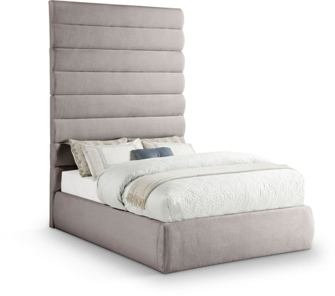 Amara Taupe Linen Textured Fabric Upholstered Full Bed, 1 Piece (Style 2)