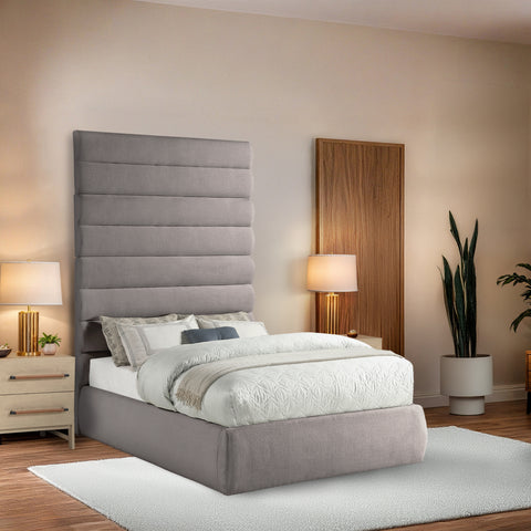 Amara Taupe Linen Textured Fabric Upholstered Full Bed, 1 Piece (Style 2)