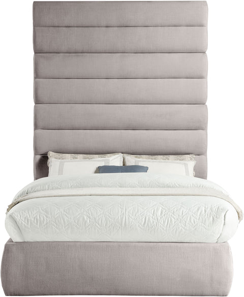 Amara Taupe Linen Textured Fabric Upholstered Full Bed, 1 Piece (Style 2)