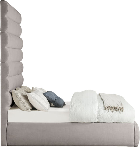 Amara Taupe Linen Textured Fabric Upholstered Full Bed, 1 Piece (Style 2)