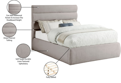 Amara Taupe Linen Textured Fabric Upholstered Full Bed, 1 Piece (Style 3)
