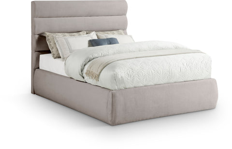 Amara Taupe Linen Textured Fabric Upholstered Full Bed, 1 Piece (Style 3)