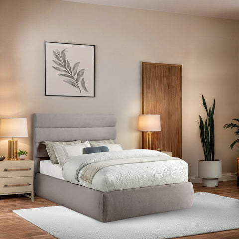 Amara Taupe Linen Textured Fabric Upholstered Full Bed, 1 Piece (Style 3)