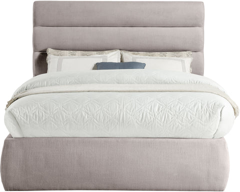 Amara Taupe Linen Textured Fabric Upholstered Full Bed, 1 Piece (Style 3)