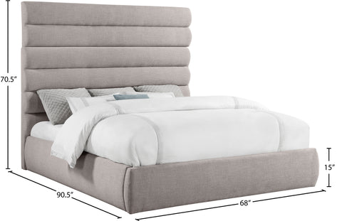 Amara Taupe Linen Textured Fabric Upholstered King Bed, 1 Piece