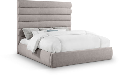 Amara Taupe Linen Textured Fabric Upholstered King Bed, 1 Piece