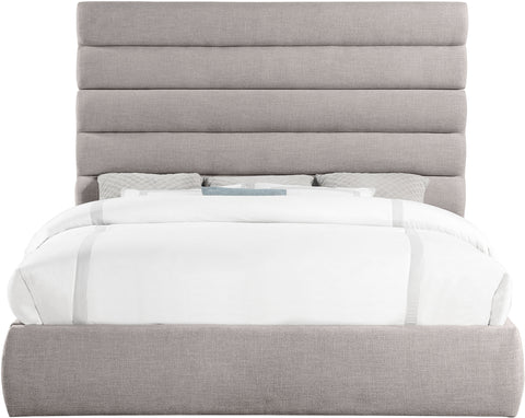Amara Taupe Linen Textured Fabric Upholstered King Bed, 1 Piece