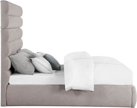 Amara Taupe Linen Textured Fabric Upholstered King Bed, 1 Piece