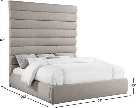 Amara Taupe Linen Textured Fabric Upholstered King Bed, 1 Piece (Style 2)