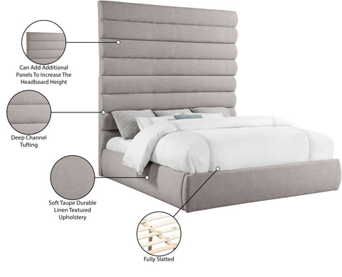 Amara Taupe Linen Textured Fabric Upholstered King Bed, 1 Piece (Style 2)