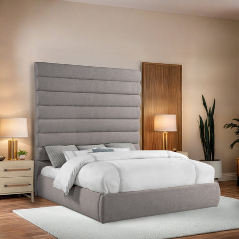 Amara Taupe Linen Textured Fabric Upholstered King Bed, 1 Piece (Style 2)
