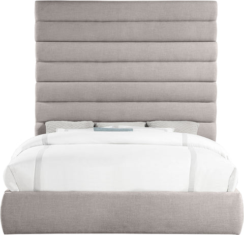 Amara Taupe Linen Textured Fabric Upholstered King Bed, 1 Piece (Style 2)