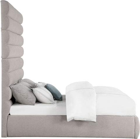 Amara Taupe Linen Textured Fabric Upholstered King Bed, 1 Piece (Style 2)