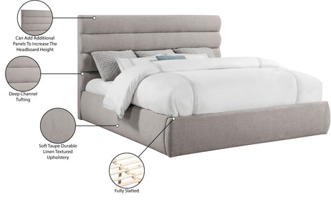 Amara Taupe Linen Textured Fabric Upholstered King Bed, 1 Piece (Style 3)