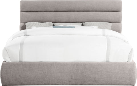 Amara Taupe Linen Textured Fabric Upholstered King Bed, 1 Piece (Style 3)