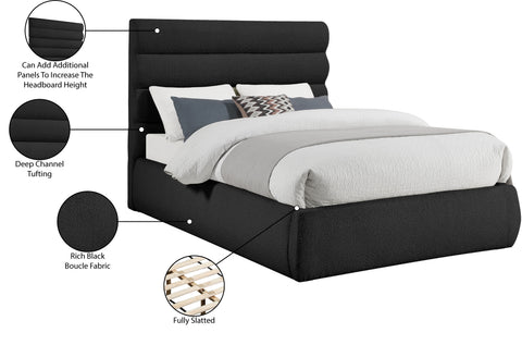 Amara Black Boucle Fabric Upholstered Full Bed, 1 Piece (Style 3)