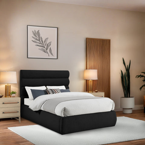Amara Black Boucle Fabric Upholstered Full Bed, 1 Piece (Style 3)