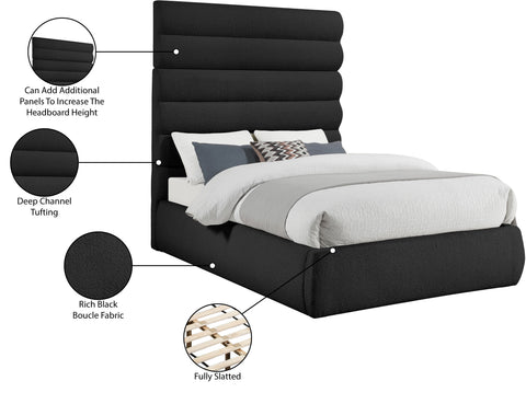 Amara Black Boucle Fabric Upholstered King Bed, 1 Piece