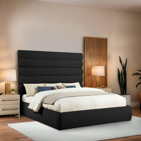 Amara Black Boucle Fabric Upholstered King Bed, 1 Piece