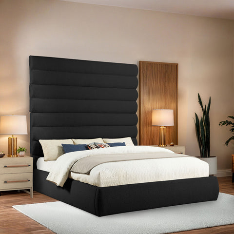 Amara Black Boucle Fabric Upholstered King Bed, 1 Piece (Style 2)