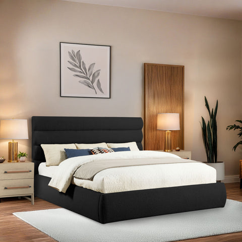 Amara Black Boucle Fabric Upholstered King Bed, 1 Piece (Style 3)