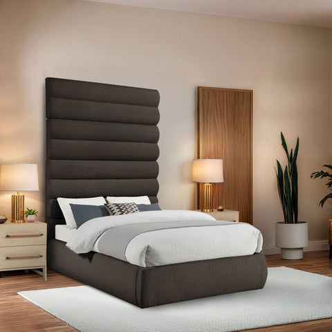 Amara Brown Boucle Fabric Upholstered Full Bed, 1 Piece (Style 2)