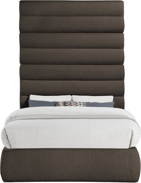 Amara Brown Boucle Fabric Upholstered Full Bed, 1 Piece (Style 2)