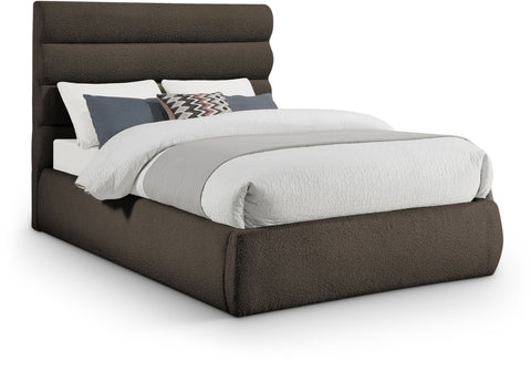 Amara Brown Boucle Fabric Upholstered Full Bed, 1 Piece (Style 3)